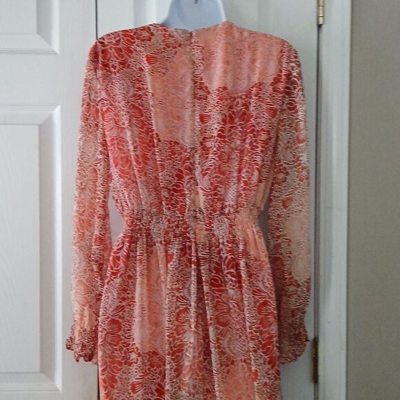 JUST…TAYLOR Orange And Cream Colored Chiffon Midi Dress Sz 10 NWOT - Picture 8 of 9